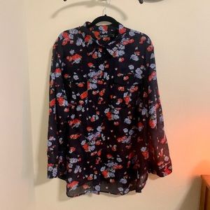 Lauren Ralph Lauren Sheer Button Down Floral Top